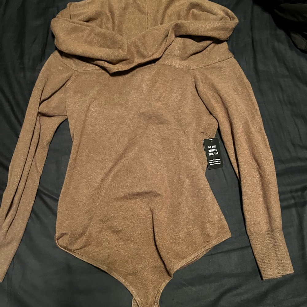 Cozy brown off the shoulder bodysuit sweater